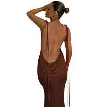 Women Backless Draped Maxi Dress for Summer Events