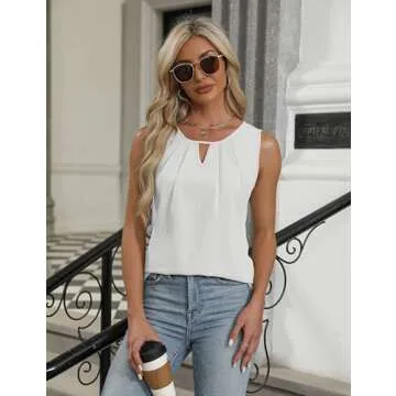 Blooming Jelly Womens Summer Tank Top Sleeveless Business Casual Outfits 2025 Basic Cute Dressy Blouse (M, White)