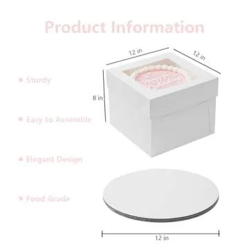 Vorfre 3 Pack Cake Boxes, 12x12x8 Inch Tall Cake Box with Window, White Square Cake Boxes with Cake ...