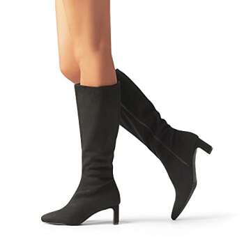 DREAM PAIRS Women's DKB211 Chunky Heel Knee High Boots Suede Fashion Fall Boots,Black, Size 8