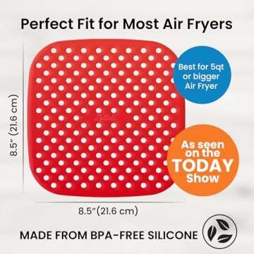 Reusable Air Fryer Liners 3 Pack for 5QT or Bigger - 8.5" Square Silicone Airfryer Liner - Easy Clean Air Fryer Accessories As Seen on the Today Show-Dishwasher Safe Non Stick Parchment Paper Replacer