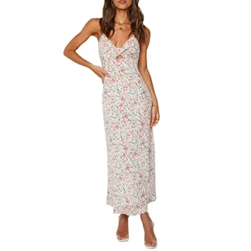 ZAFUL Women's Spaghetti Strap Floral Summer Hollow Twist Front Maxi Dress