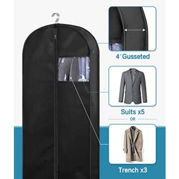 KIMBORA 43" Suit Bags for Closet Storage and Travel, Gusseted Hanging Garment Bags for Men Suit Cove...