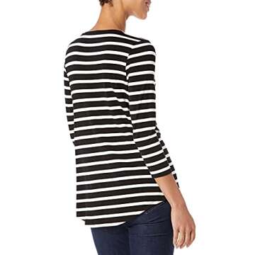 Amazon Essentials Women's 3/4 Sleeve Scoopneck Tunic, Black, French Stripe, Medium