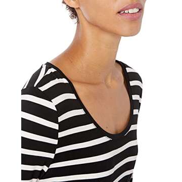 Amazon Essentials Women's 3/4 Sleeve Scoopneck Tunic, Black, French Stripe, Medium
