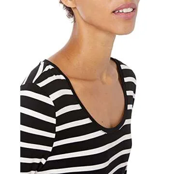 Amazon Essentials Women's 3/4 Sleeve Scoopneck Tunic, Black, French Stripe, Medium