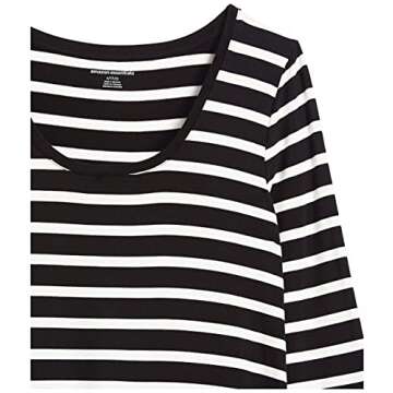 Amazon Essentials Women's 3/4 Sleeve Scoopneck Tunic, Black, French Stripe, Medium