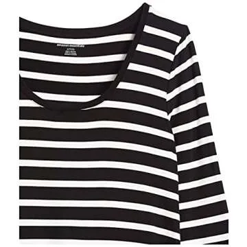 Amazon Essentials Women's 3/4 Sleeve Scoopneck Tunic, Black, French Stripe, Medium