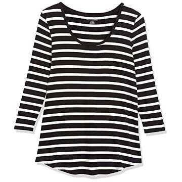 Amazon Essentials Women's 3/4 Sleeve Scoopneck Tunic, Black, French Stripe, Medium