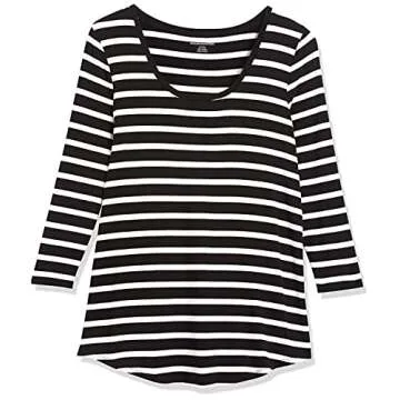 Amazon Essentials Women's 3/4 Sleeve Scoopneck Tunic, Black, French Stripe, Medium