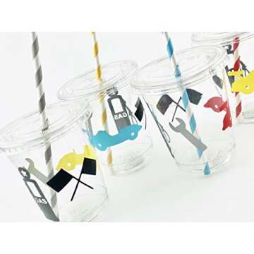 Stesha Party Race Car Birthday Racing Cars Baby Shower Disposable Cups Lids Straws (12 Set)