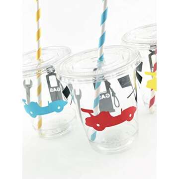 Stesha Party Race Car Birthday Racing Cars Baby Shower Disposable Cups Lids Straws (12 Set)