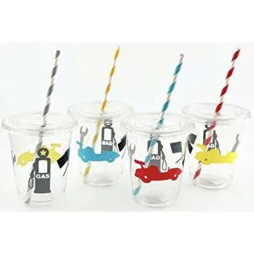 Stesha Party Race Car Birthday Racing Cars Baby Shower Disposable Cups Lids Straws (12 Set)