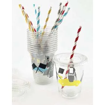 Stesha Party Race Car Birthday Racing Cars Baby Shower Disposable Cups Lids Straws (12 Set)