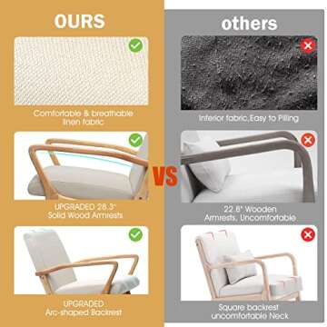 CDCASA Mid-Century Modern Accent Chair with Cushion, 28.3'' Long Armrest Chairs Upholstered Linen Fabric Wood Frame Armchair for Living Room,Bedroom,Reading,Balcony, Set of 1