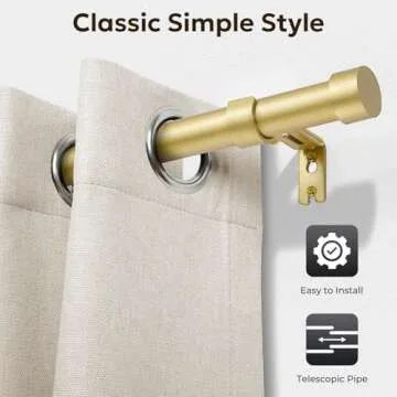 Zeerobee Curtain Rods for Windows 32 to 144, 1 Inch Heavy Duty Drapery Rods with Adjustable Length, Outdoor Modern Curtain Pole with Simple End Caps, 32"-144", Gold