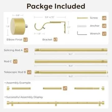 Zeerobee Curtain Rods for Windows 32 to 144, 1 Inch Heavy Duty Drapery Rods with Adjustable Length, Outdoor Modern Curtain Pole with Simple End Caps, 32"-144", Gold