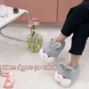 Caramella Bubble Classic Bunny Slippers for Women Funny Animal Novelty Slippers for Adults Cute Plush Rabbit Bedroom Slippers