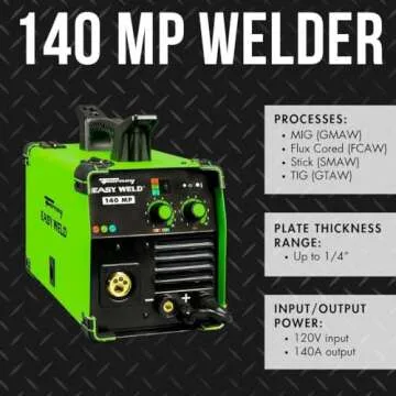 Forney 271 Easy Weld 140 MP Multi-Process Welder - Versatile 3-in-1 Welding Machine for MIG, DC TIG, and Stick Welding Application