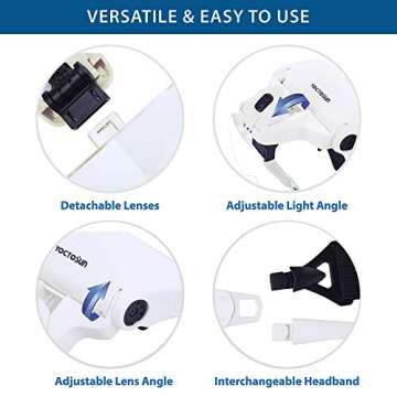 YOCTOSUN Magnifying Glasses with Light, LED Head Magnifier with 5 Lenses, Headband, Storage Case, Hands Free Lighted Head Magnifying Visor for Close Work Hobby Crafts