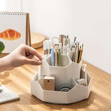 INSTOME Desktop Organizer with Pencil Holders,360°Rotating Pen Holder for Desk Organizer,9 Compartments and Makeup Brush Holders,Multifunctional Office Supplies for Home,Teachers and School
