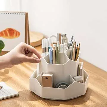 INSTOME Desktop Organizer with Pencil Holders,360°Rotating Pen Holder for Desk Organizer,9 Compartments and Makeup Brush Holders,Multifunctional Office Supplies for Home,Teachers and School