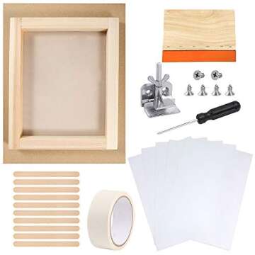 Caydo 27 Pieces Screen Printing Starter kit Include 8 x 10 Inch Silk Screen Printing Frame with 110 White Mesh, Screen Frame Butterfly Hinge Clamp and Tools for Screen Printing