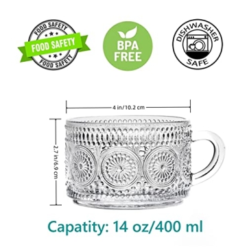 Elegant Amzcku Vintage Glass Coffee Tea Mugs - Set of 2