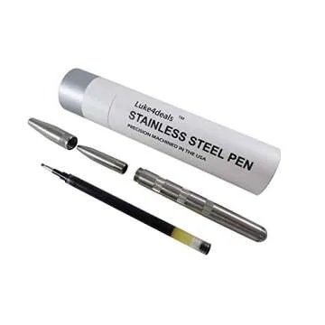 Luke4deals Solid Stainless Steel Pen - Machined Ballpoint Pen, Pocket Pens, Fine Point, Gel Ink, Made in the USA (Stainless Steel)