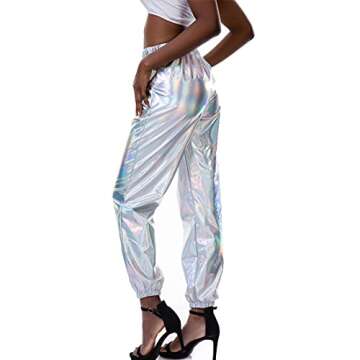 Fenyong Womens Shiny Metallic Pants for Disco & 80s Costume Parties