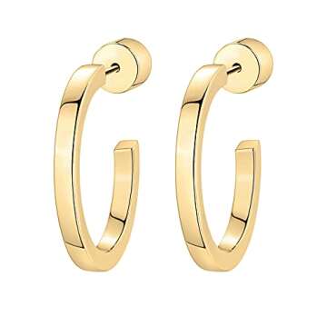 PAVOI 14K Yellow Gold Plated Thin Square Edge Open Hoop Earrings for Women | Leightweight 20MM Diameter Hoops