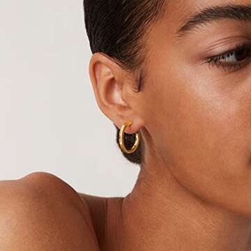 PAVOI 14K Yellow Gold Plated Thin Square Edge Open Hoop Earrings for Women | Leightweight 20MM Diameter Hoops