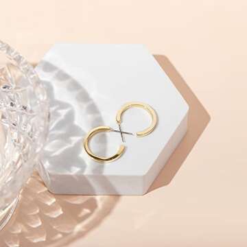 PAVOI 14K Yellow Gold Plated Thin Square Edge Open Hoop Earrings for Women | Leightweight 20MM Diameter Hoops