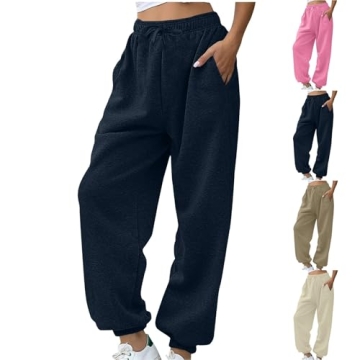 Womens Fleece Sweatpants with Pockets Sherpa High Waisted Pants Trousers Straight Leg Warm Winter Sw...