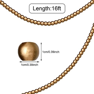 16 Feet Gold Wooden Bead Garland for Holiday Decor