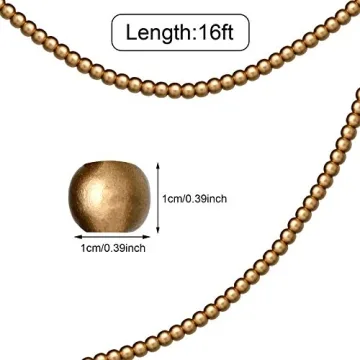 16 Feet Gold Wooden Bead Garland for Holiday Decor