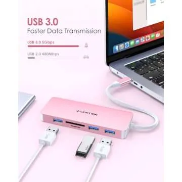 LENTION USB C Hub with 4K HDMI, 3 USB 3.0, SD/Micro SD Card Reader Compatible 2023-2016 MacBook Pro, New Mac Air/Surface, Stable Driver Certified Multi-Port Adapter (CB-C18, Rose Gold)