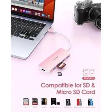 LENTION USB C Hub with 4K HDMI, 3 USB 3.0, SD/Micro SD Card Reader Compatible 2023-2016 MacBook Pro, New Mac Air/Surface, Stable Driver Certified Multi-Port Adapter (CB-C18, Rose Gold)