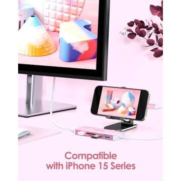 LENTION USB C Hub with 4K HDMI, 3 USB 3.0, SD/Micro SD Card Reader Compatible 2023-2016 MacBook Pro, New Mac Air/Surface, Stable Driver Certified Multi-Port Adapter (CB-C18, Rose Gold)