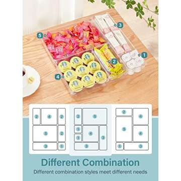 Kootek 32 Pcs Drawer Organizer Set, 5-Size Bathroom Vanity Trays Makeup Desk Dividers Versatile Storage Bins Clear Plastic Container for Dresser, Bedroom, Kitchen, Office