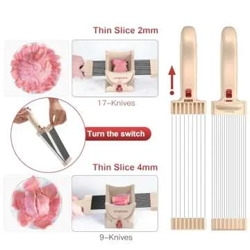 Fresh Meat Slicer Cleaver, Thickness Adjustable 2 or 4mm, Manual Fresh Meat Cutter, Fresh Meat Slicing Shredding, Fresh Beef Pork Mutton for Home Cooking BBQ Hot Pot Meat Slicer, Meat Cleavers -Pink