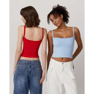 QINSEN Sexy Lace Camisole Tops for Women Slim Fitted Spaghetti Strap Y2k Cami Tank Light Blue M