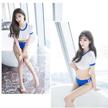 YOMORIO Japanese Schoolgirl Sport Uniform Lolita Anime Cosplay Swimsuit Perspective Lingerie (Blue)