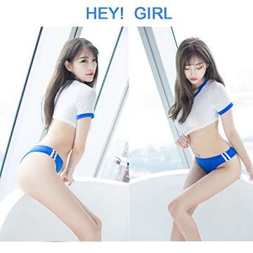 YOMORIO Japanese Schoolgirl Sport Uniform Lolita Anime Cosplay Swimsuit Perspective Lingerie (Blue)