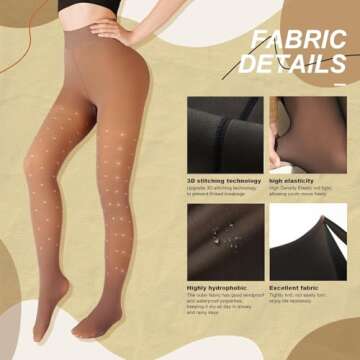 Delcast Women Fleece Lined Tights,Fishnets Patterned Fake Translucent Warm High Waisted Pantyhose Sheer thick Winter Tights