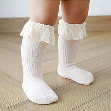 Merqwadd 4-Pack Baby Girls Knee High Socks Infants Toddlers Bow Knit Socks Cotton Tube Ruffled Stock...