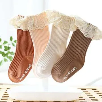 Merqwadd 4-Pack Baby Girls Knee High Socks Infants Toddlers Bow Knit Socks Cotton Tube Ruffled Stockings (Ruffles Socks-Assorted 4-Pack,0-12 Months)