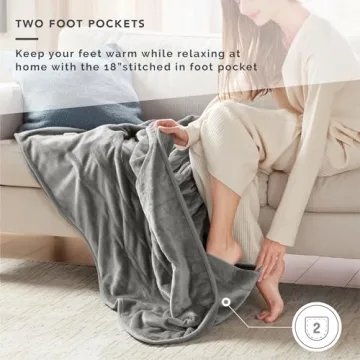 Heated Microplush Blanket with Foot Pocket for Comfort