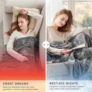Heated Microplush Blanket with Foot Pocket for Comfort