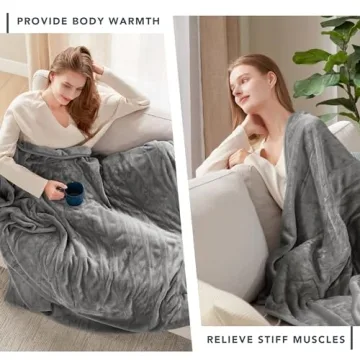 Heated Microplush Blanket with Foot Pocket for Comfort